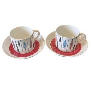 Vintage Rorstrand Sweden Tango Mid Century Cups Saucers Set of 2